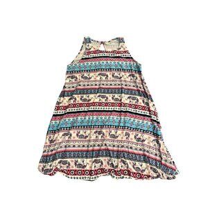 Boho Elephant Print Sleeveless Dress Bobbie Brooks XL Multicolor Cotton Blend